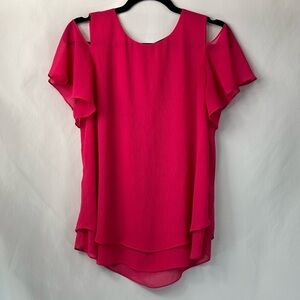 Roz & Ali Vibrant Pink Cold Shoulder Blouse